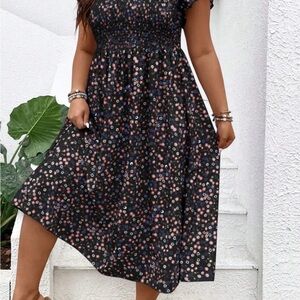 SHEIN Pink and White Smocked Sundress